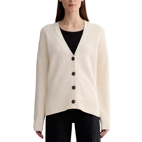 Everlane Cotton Honeycomb Cardigan SZ S Ivory Oversized Textured Minimalist - Picture 1 of 12